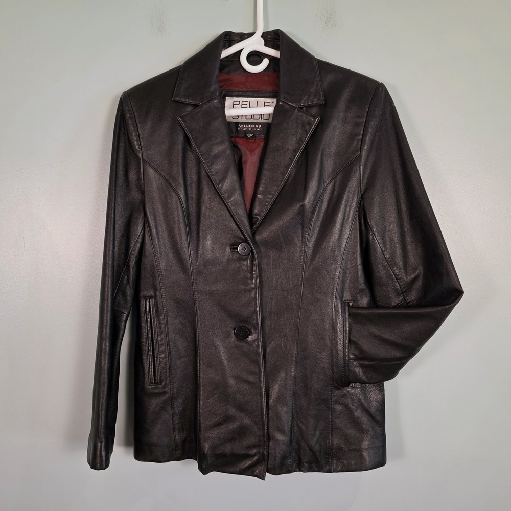 Pelle Studio Wilsons Leather Jacket Womens Medium Black Blazer 2 Button RN 69426